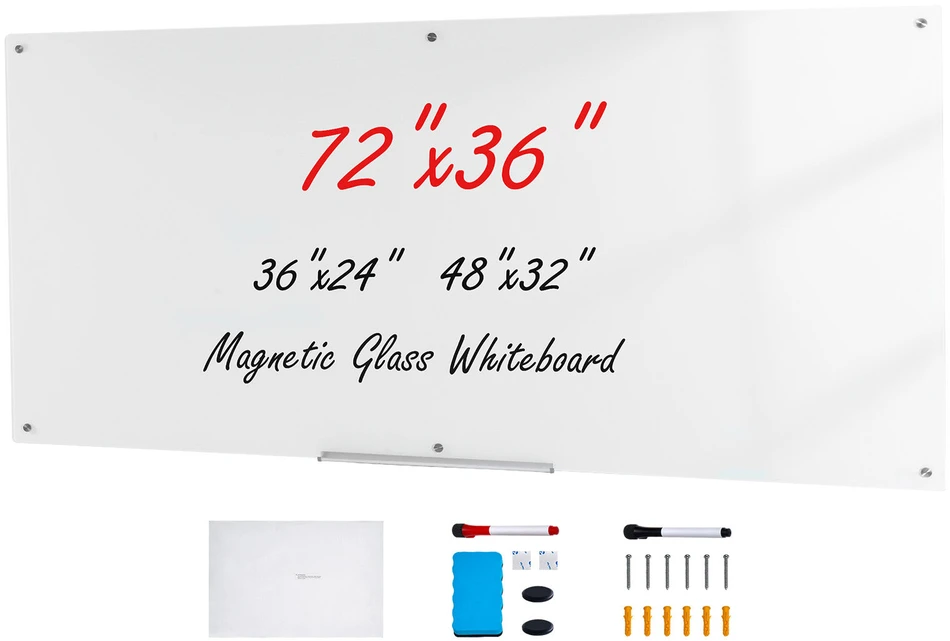 VEVOR Magnetinė stiklo lenta su žymeklių dėklu