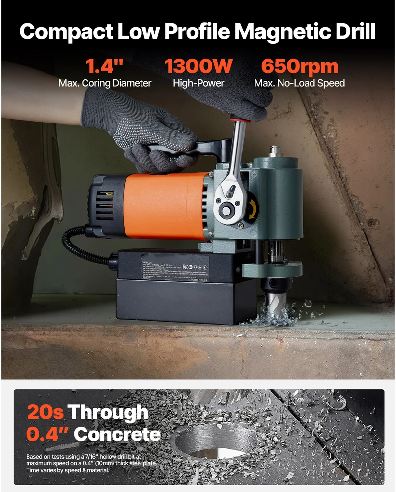 VEVOR Žemo profilio magnetinė gręžimo mašina, 1300 W, 35 mm
