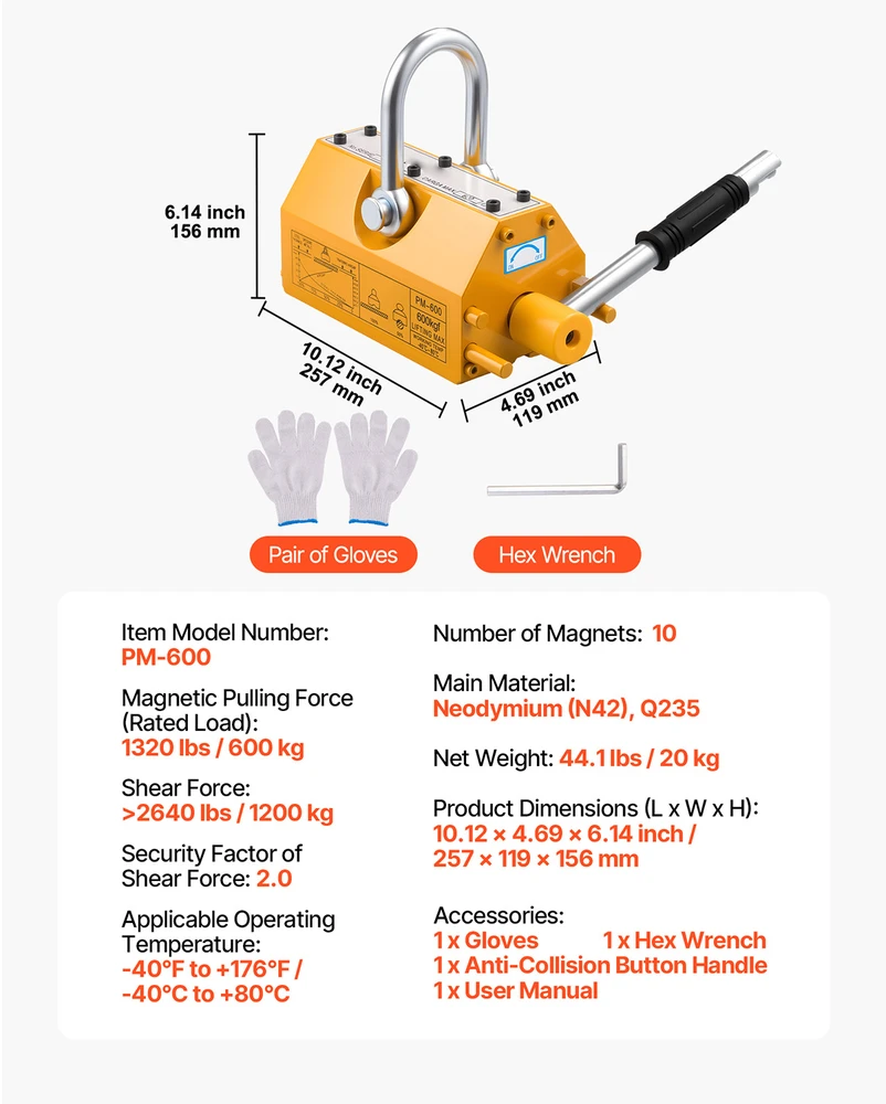 VEVOR Nuolatinis magnetinis keltuvas 600 kg