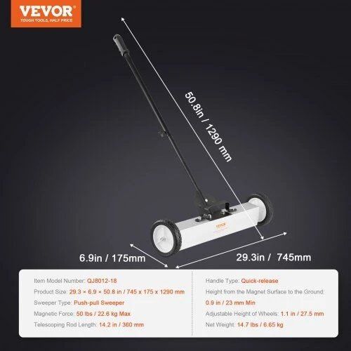 VEVOR 50 lb ritinėjamas magnetinis valytuvas su ratais