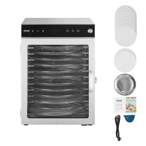 VEVOR 12 padėklų maisto džiovykla iš nerūdijančio plieno 800W