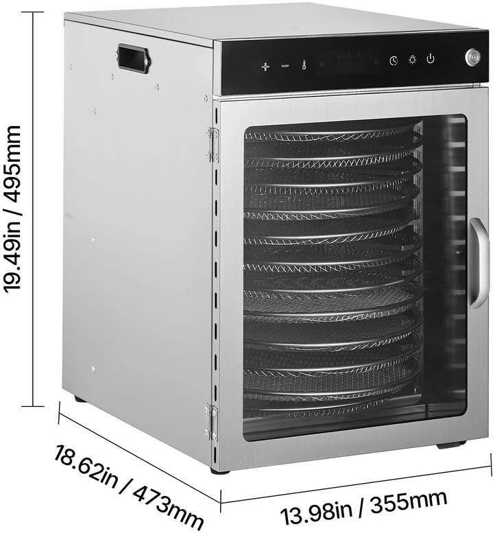VEVOR 12 padėklų maisto džiovykla iš nerūdijančio plieno 800W