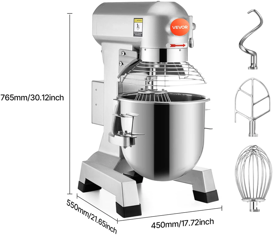Plakiklis VEVOR Elektrinis maisto maišytuvas 30L 1100W komercinis