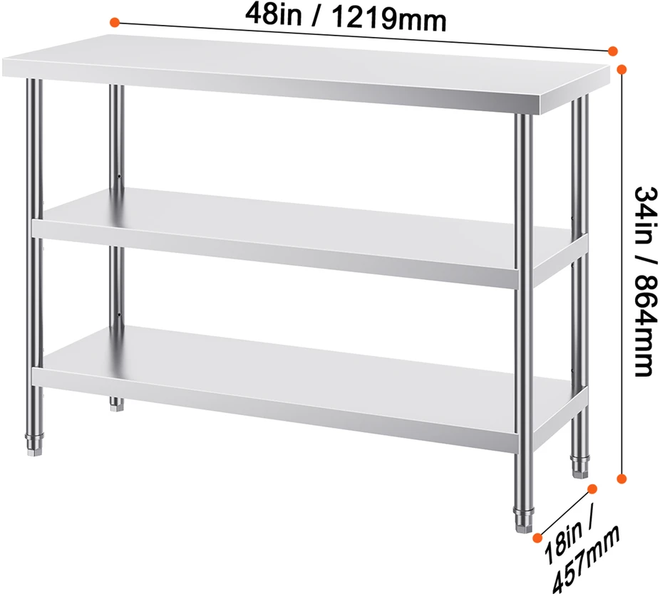 VEVOR Nerūdijančio plieno virtuvinis stalas 45x121 cm