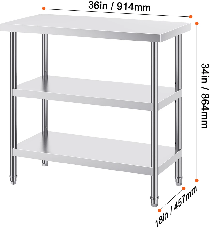 VEVOR Nerūdijančio plieno virtuvinis stalas 45x91 cm