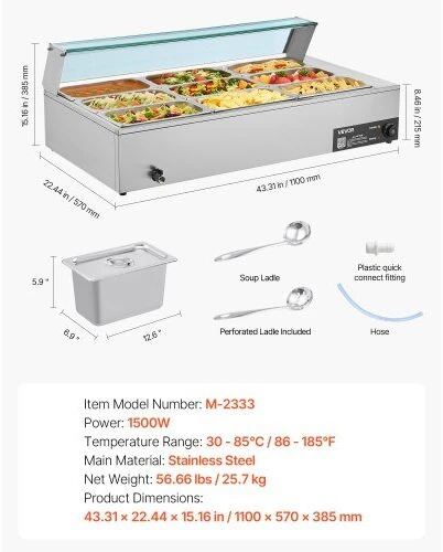 VEVOR Maistiniams produktams šildytuvas 1500W su stikline danga, 9 padėklai