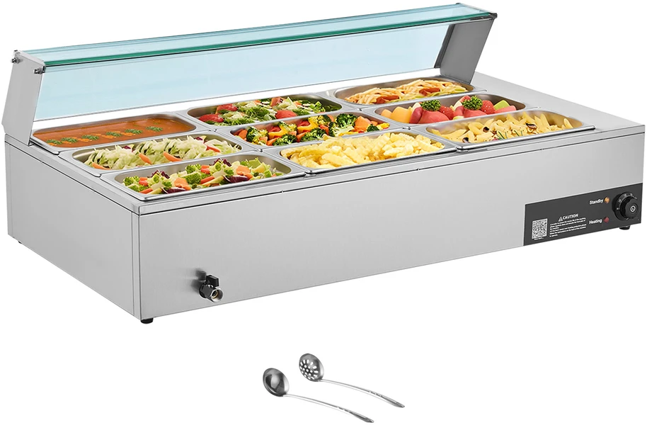 VEVOR Maistiniams produktams šildytuvas 1500W su stikline danga, 9 padėklai