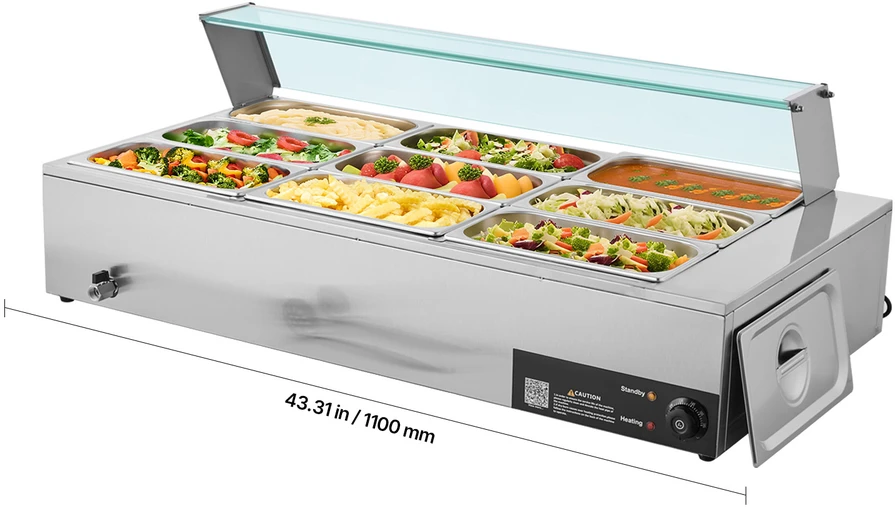 VEVOR Maistiniams produktams šildytuvas 1500W su stikline danga, 9 padėklai