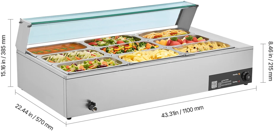 VEVOR Maistiniams produktams šildytuvas 1500W su stikline danga, 9 padėklai