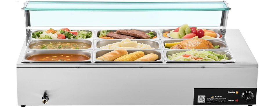 VEVOR Maistiniams produktams šildytuvas 1500W su stikline danga, 9 padėklai