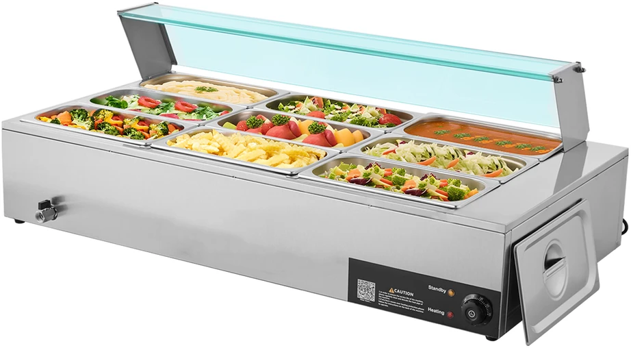 VEVOR Maistiniams produktams šildytuvas 1500W su stikline danga, 9 padėklai