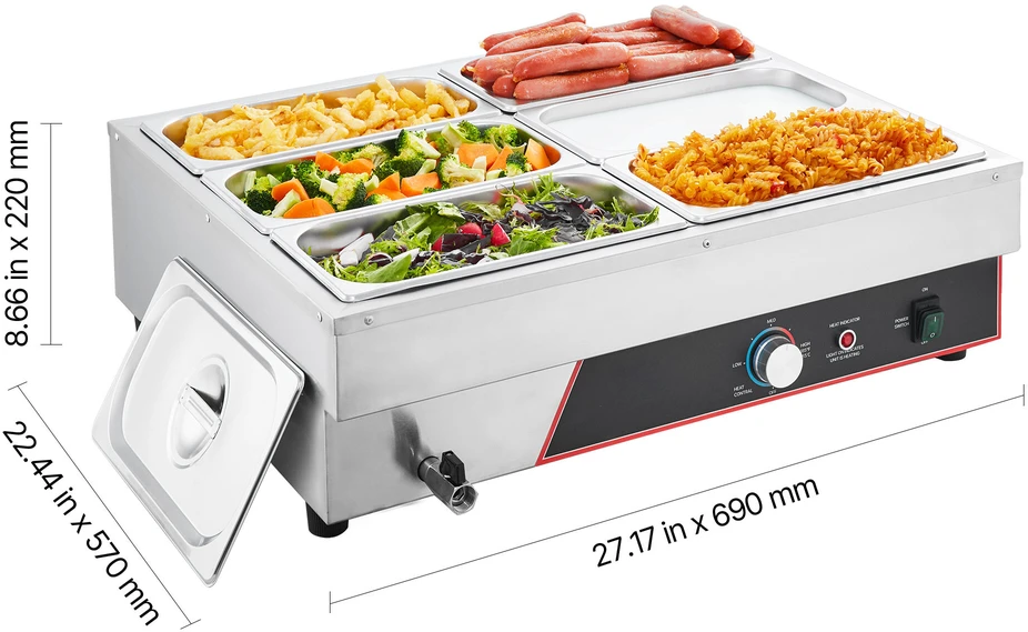 VEVOR Elektrinis maisto šildytuvas iš nerūdijančio plieno, 1500W
