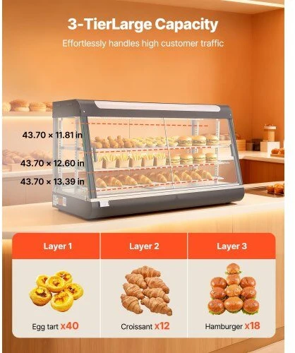 VEVOR Trijų aukštų maisto šildytuvas vitrina