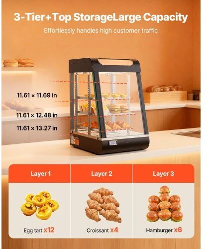 VEVOR Trijų lygių maisto šildytuvas su LED šviesa