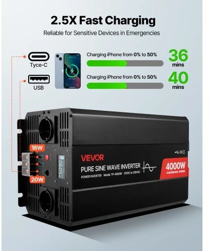 VEVOR 4000W galios keitiklis automobiliams ir RV