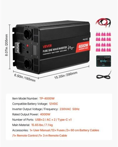 VEVOR 4000W galios keitiklis automobiliams ir RV
