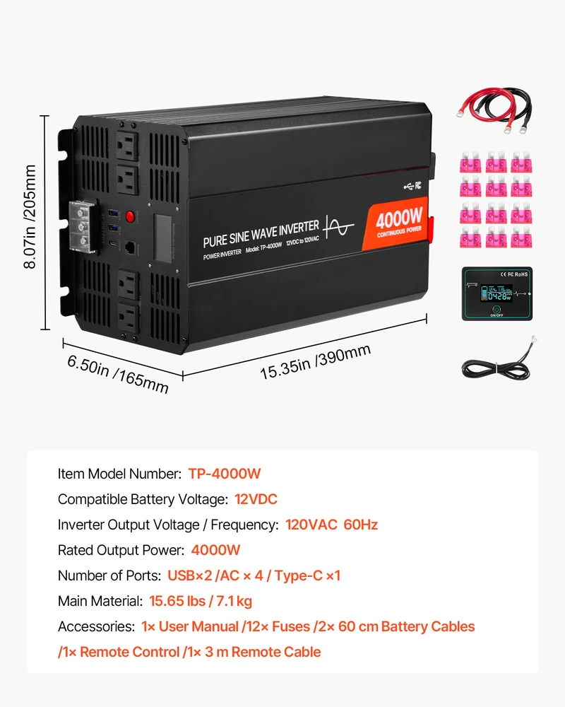 VEVOR 4000W galios keitiklis automobiliams ir RV
