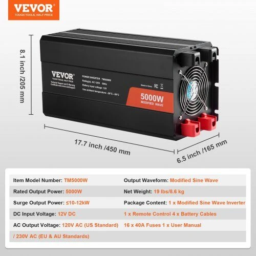VEVOR Modifikuoto sinusinio signalo keitiklis 5000W