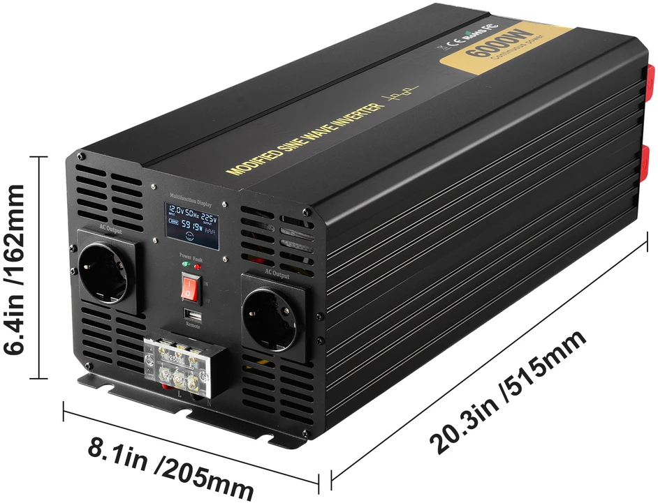 VEVOR Keitiklis 6000W 12V į 230V su LCD ekranu