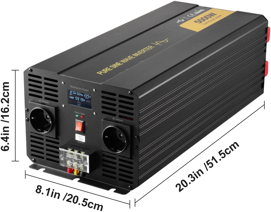 VEVOR Pure sinusoides keitiklis 5000W 12V į 230V LCD