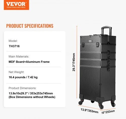 VEVOR 5 viename kosmetikos lagaminas su ratukais