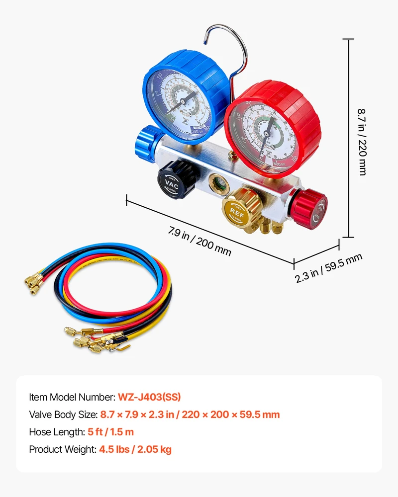 VEVOR oro kondicionierių mašinų manometrų rinkinys R22 R404A R410A R12