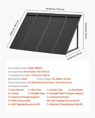 VEVOR Langų stogelis 1125x610 mm prie įėjimo