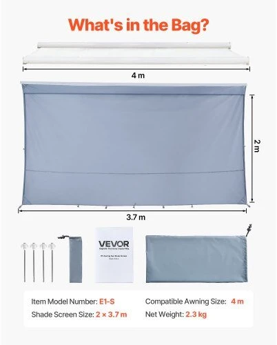 VEVOR Kemperinės markizės saulės užuolaida 2 x 3.7 m