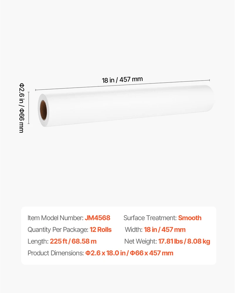 VEVOR Medicininis tyrimo stalo popierius 18 cm x 69 m