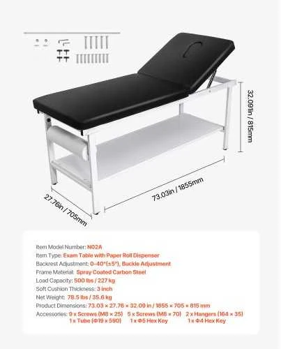 Vevor Medicininis apžiūros stalas su reguliuojama atlošu