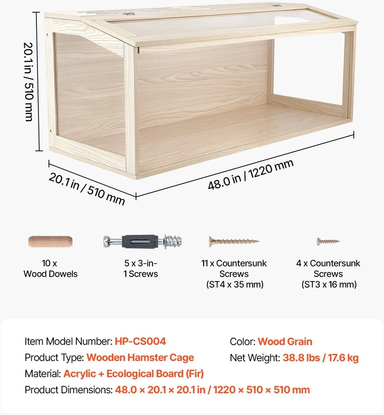 VEVOR Medinis žiurkėno narvas 1220 x 510 x 510 mm