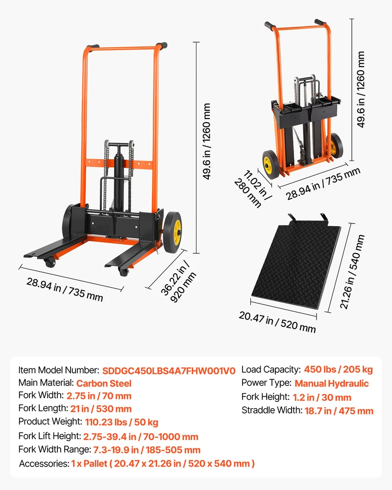 VEVOR Hidraulinis keltuvas su keltuvu, 205 kg apkrova