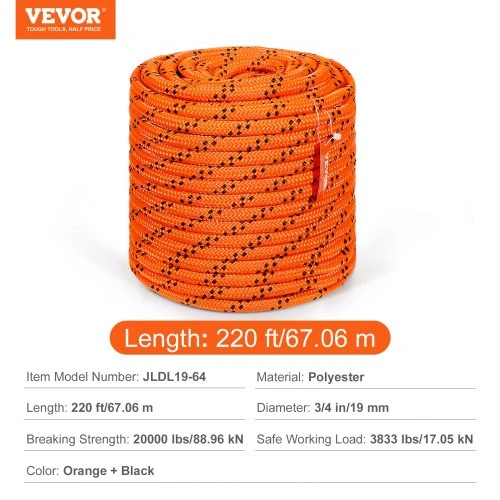 VEVOR Medžiotojo virvė, dviguba pynė, 3/4" x 67 m