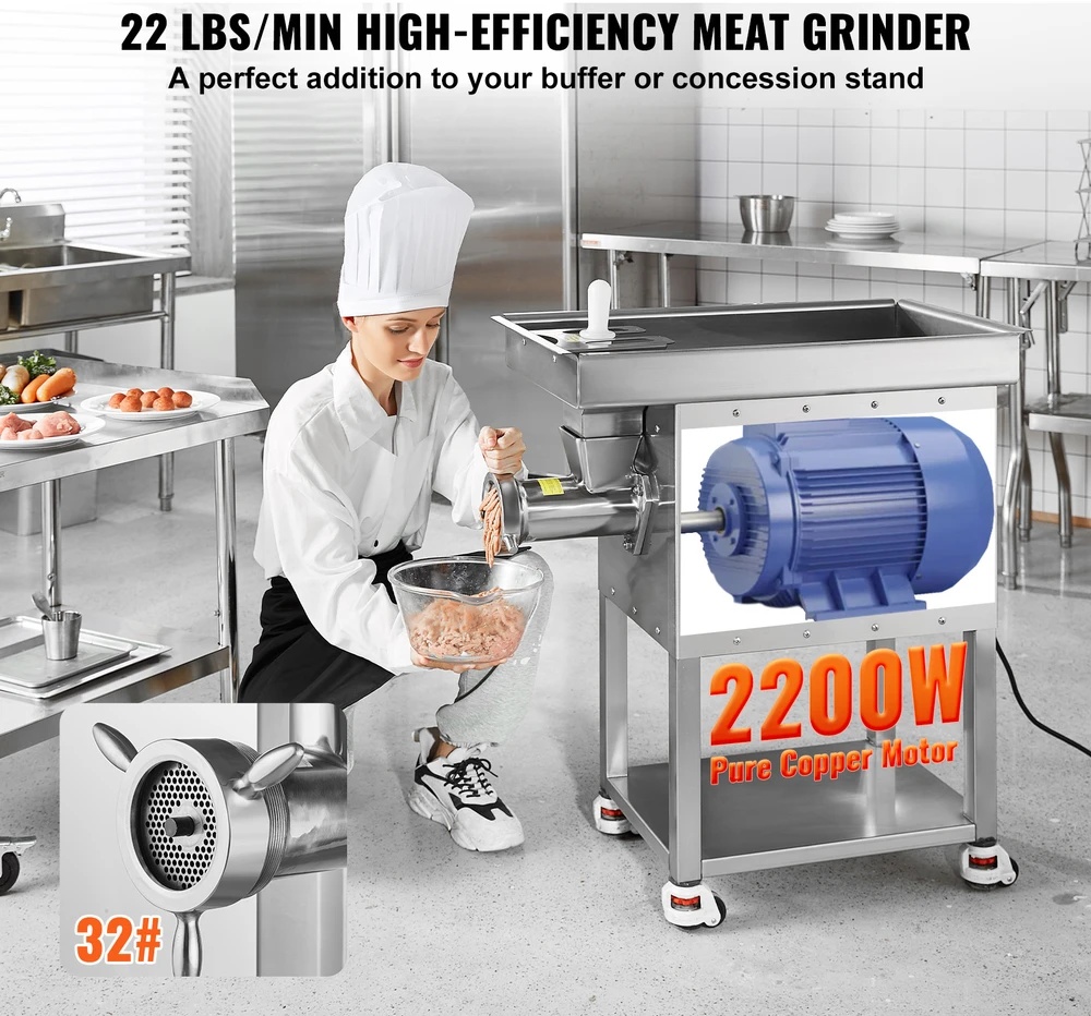 VEVOR Pramoninė elektrinė mėsmalė 89 kg, 22 kg/min 2200 W