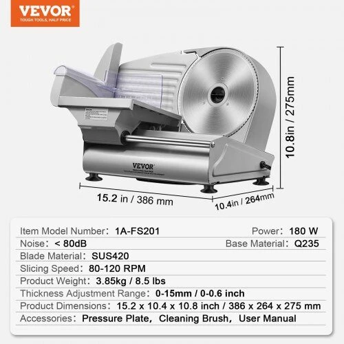 VEVOR Elektrinė mėsos pjaustyklė 180W su reguliuojamu storumu