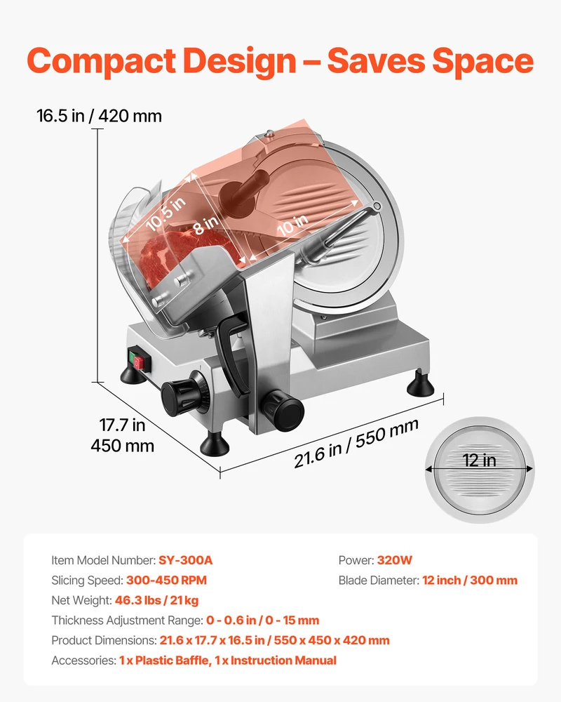 VEVOR Elektrinė pjaustyklė mėsai 320W, 300mm peilis