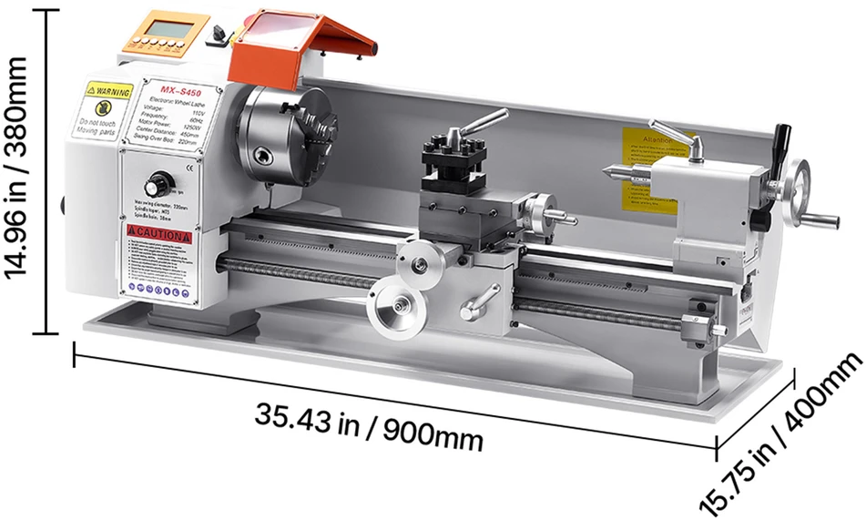 VEVOR Metalo tekinimo staklės 22 x 45 cm, automatinis padavimas