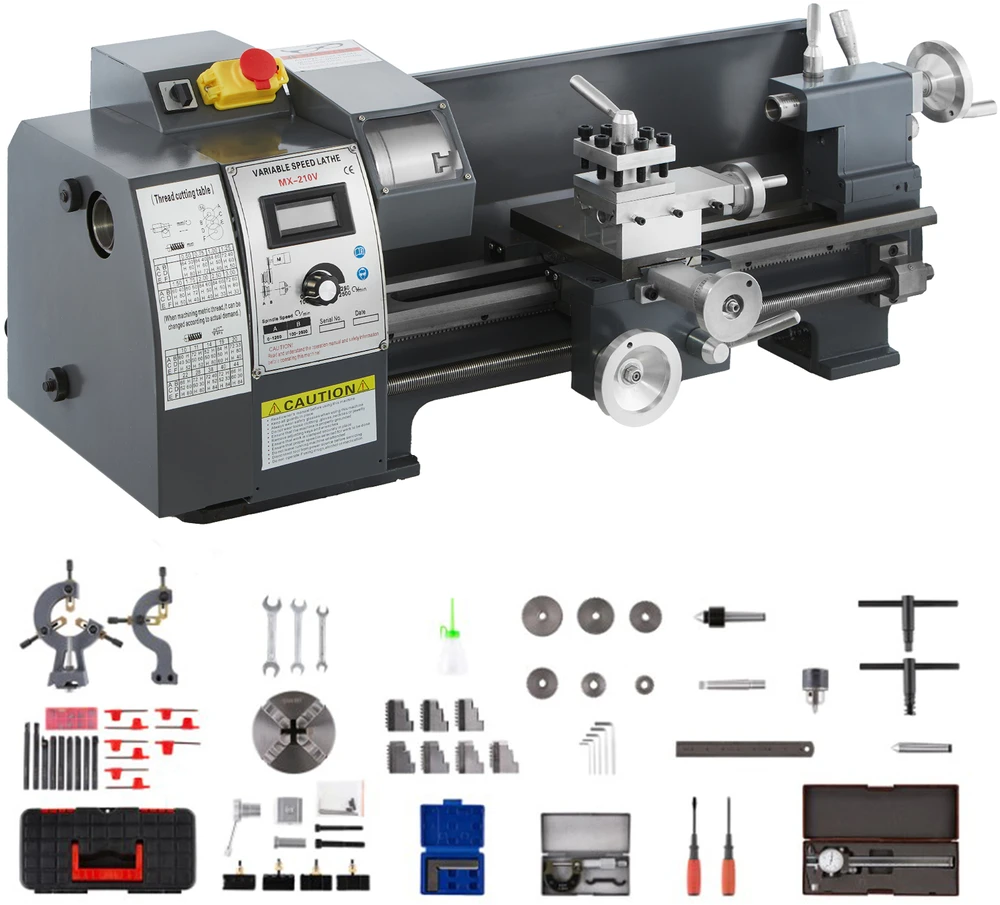 VEVOR 750W mini metalo tekinimo staklės su priedų dėže