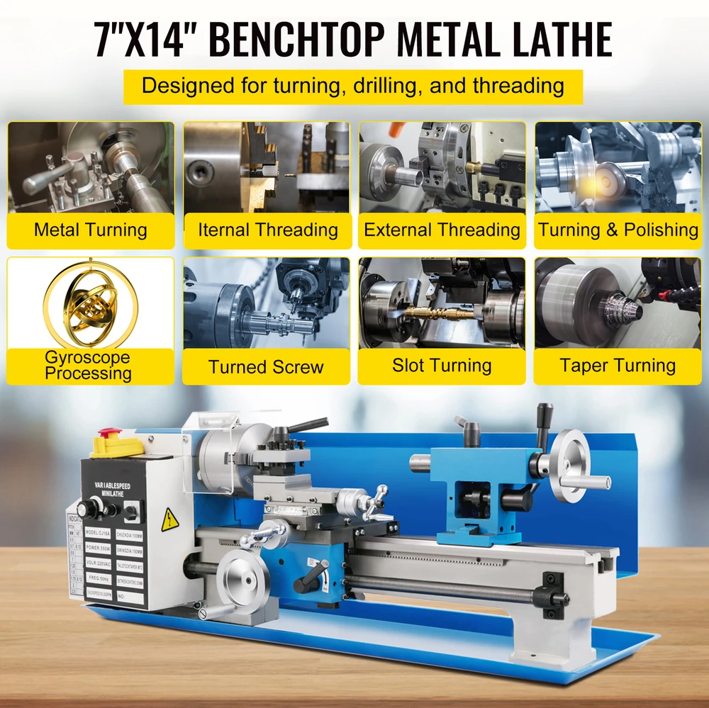 VEVOR Mini metalo tekinimo staklės, 550W kintamas greitis