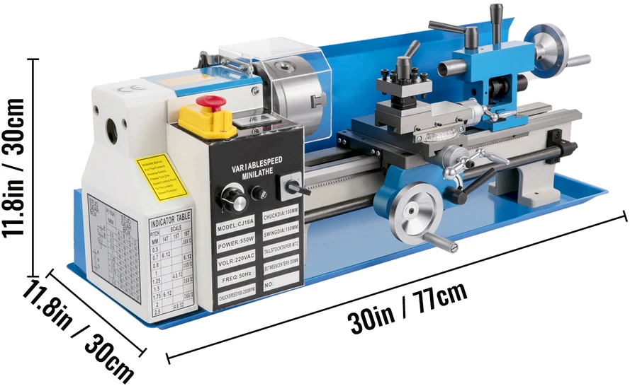 VEVOR Mini metalo tekinimo staklės, 550W kintamas greitis