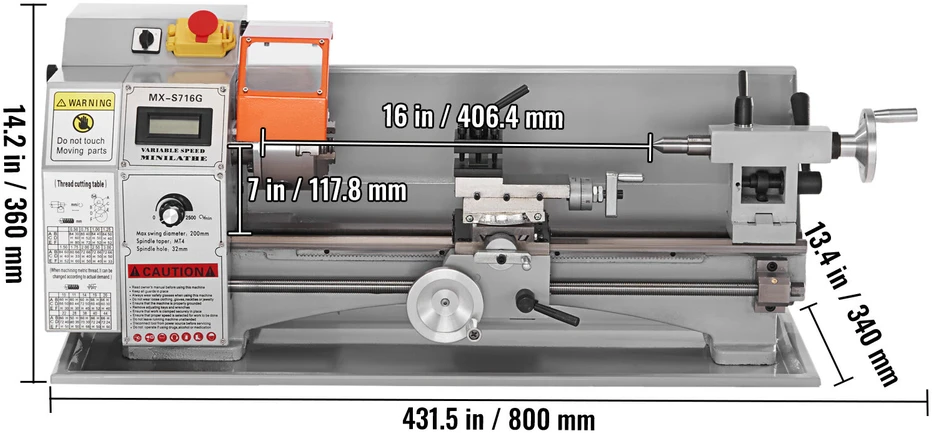 VEVOR mini metalo tekinimo staklės 7 x 16 col.