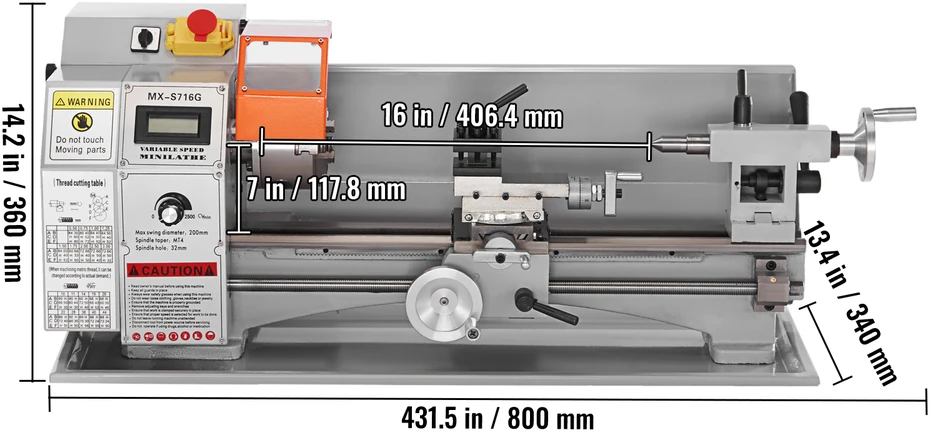 VEVOR mini metalo tekinimo staklės 7 x 16 col.