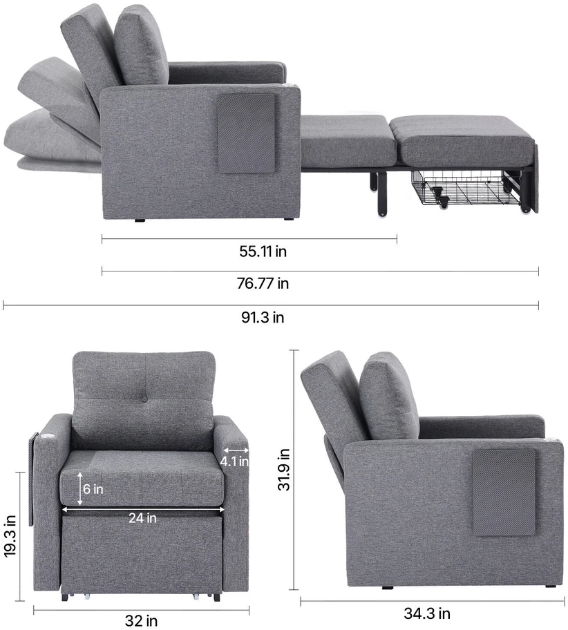 VEVOR Sofa-lova su reguliuojama atlošo padėtimi