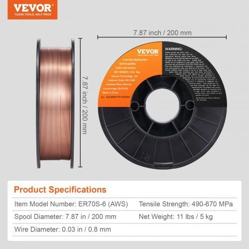 VEVOR Tvirta MIG suvirinimo viela, ER70S-6 0,8 mm, 5kg