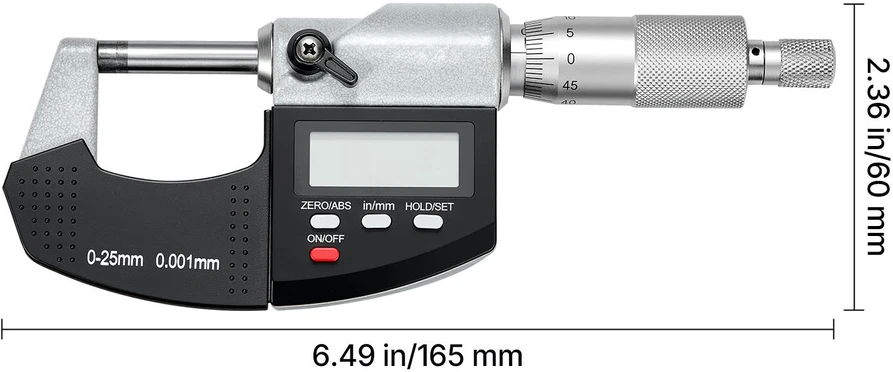 VEVOR Mikrometrų rinkinys: skaitmeninis išorinis mikrometras 0–25,4 mm