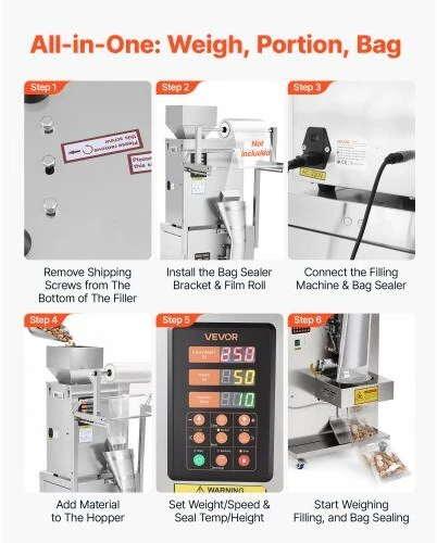 Automatinė birių produktų pakavimo ir sandarinimo mašina VEVOR SBF-500-V2, 10–500g
