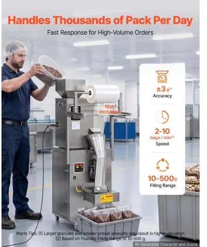 Automatinė birių produktų pakavimo ir sandarinimo mašina VEVOR SBF-500-V2, 10–500g