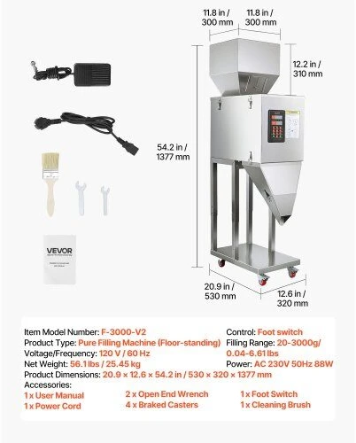 Birių produktų dozavimo mašina VEVOR F-3000-V2, 20-3000 g