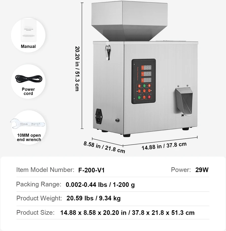 VEVOR Automatinė miltelių pildymo mašina, 1-200g