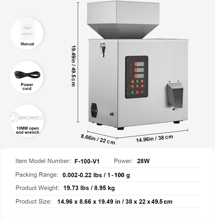 VEVOR Automatinis miltelių dozavimo aparatas, 1-100g